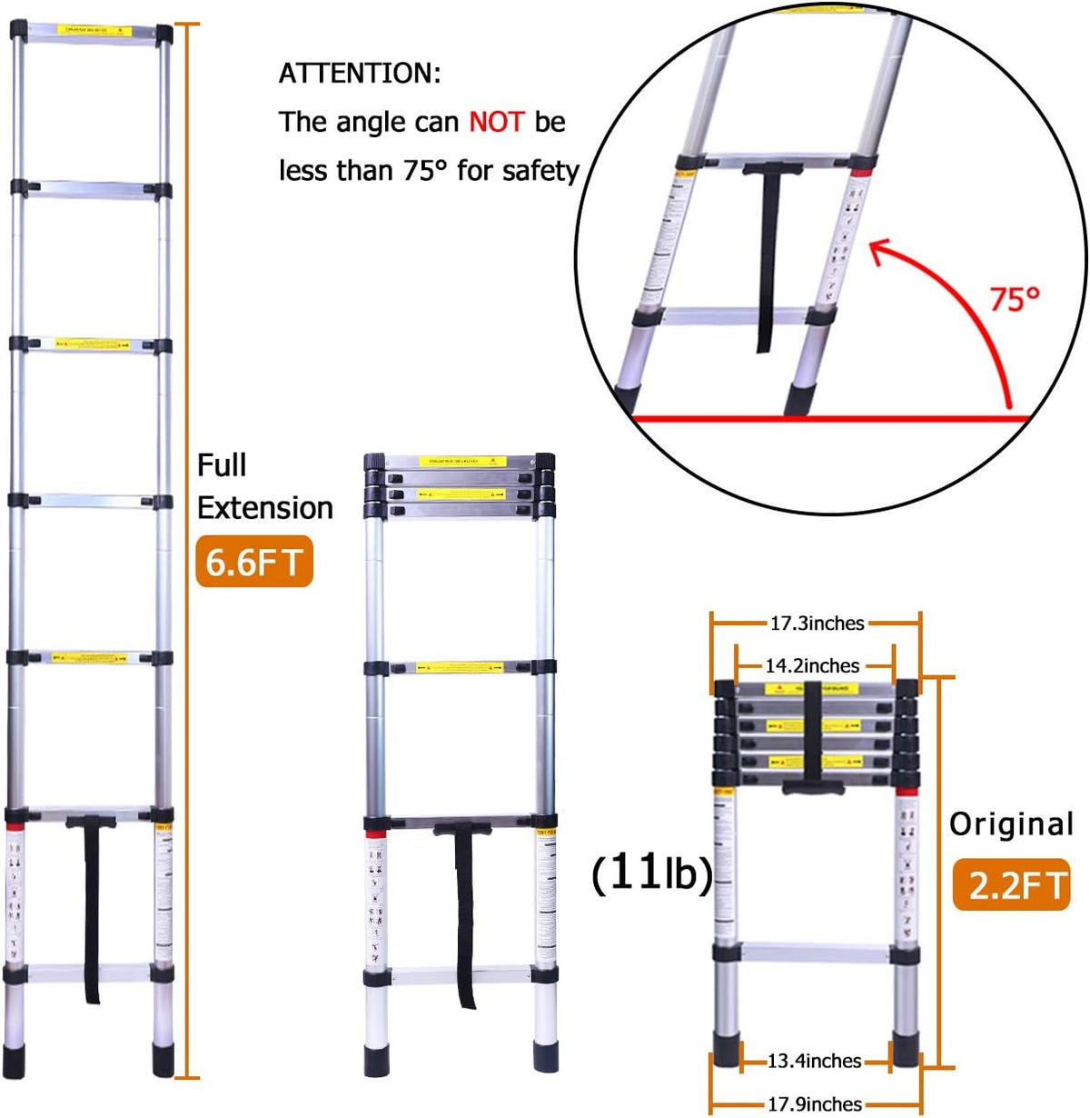 6.6FT Aluminum Telescoping Ladder W1555