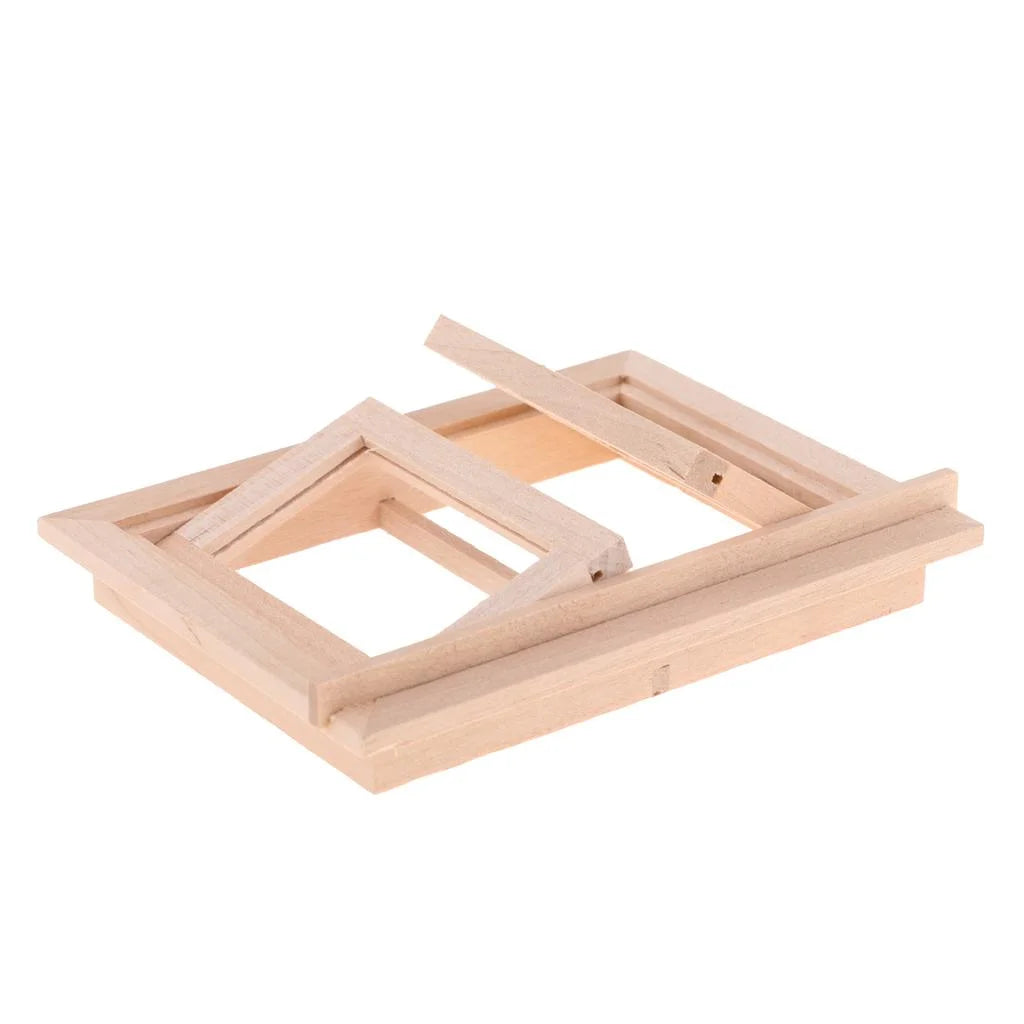 3 Pieces 1/12 Dollhouse DIY Unpainted 2-Pane Window Frame P11972