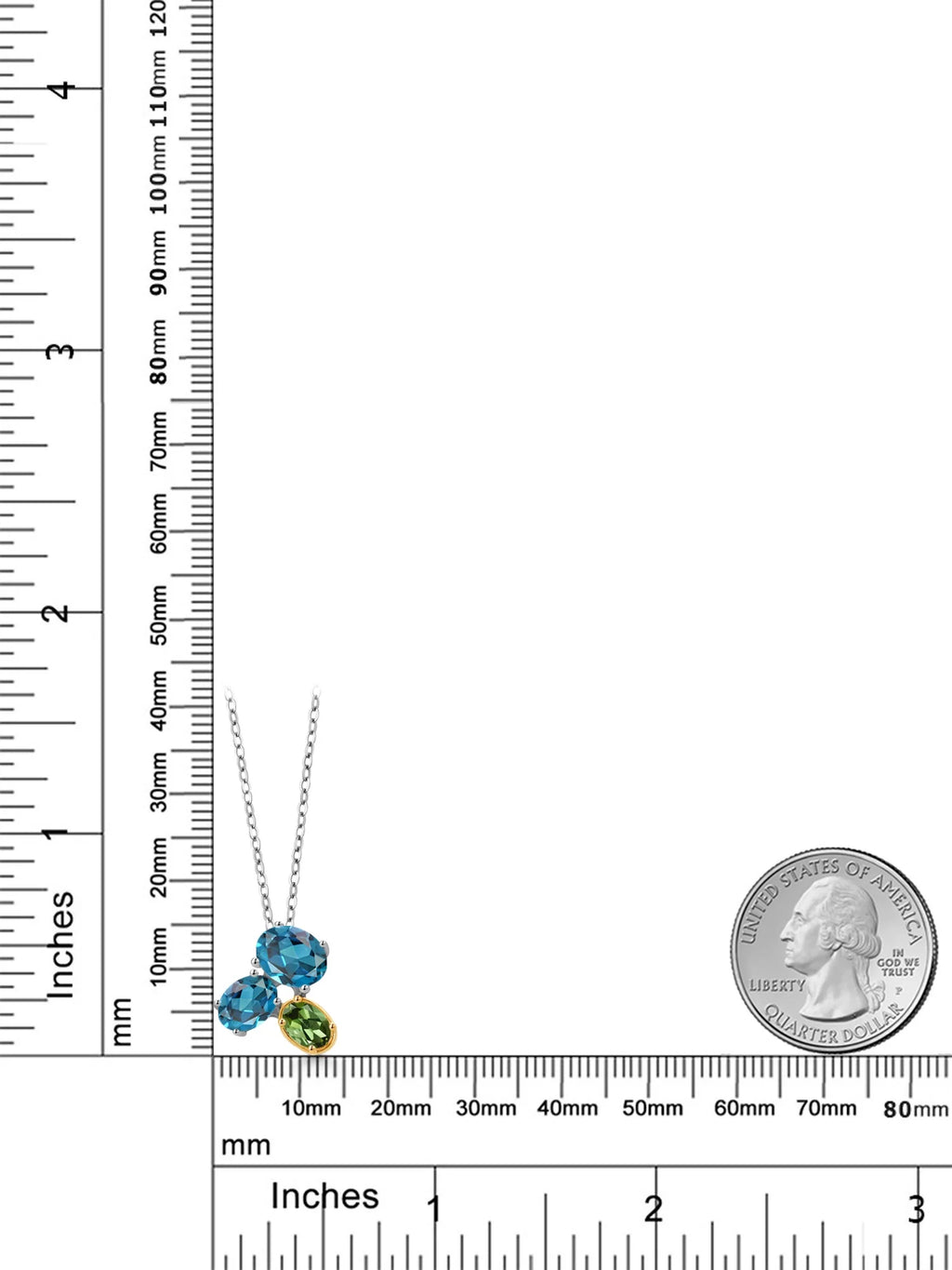 925 Silver 10K Yellow Gold London Blue Topaz Green Tourmaline Pendant Necklace with 18 inch Chain O6198
