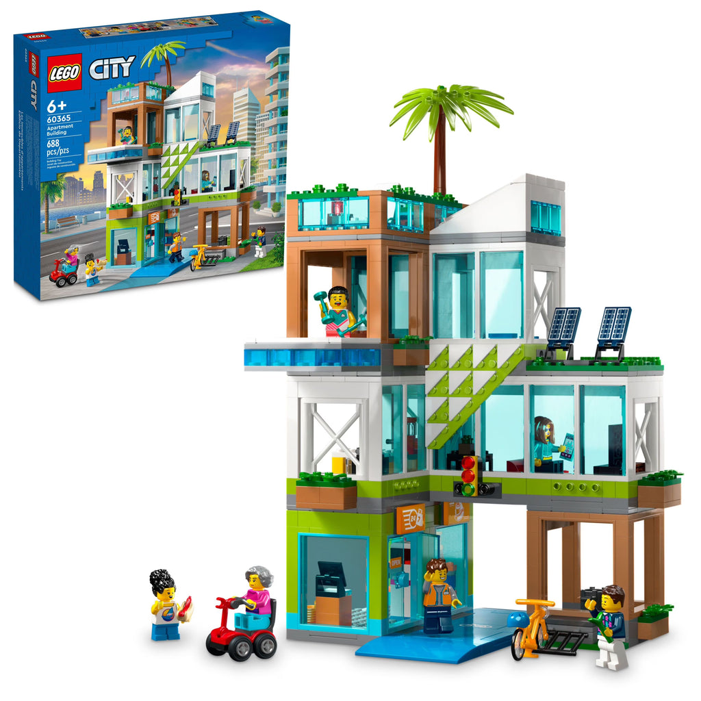 LEGO My City Apartment Building 60365 Toy Set with Connecting Three Floor Room Modules, Includes a Mobility Scooter, Bike and 6 Minifigures S7685