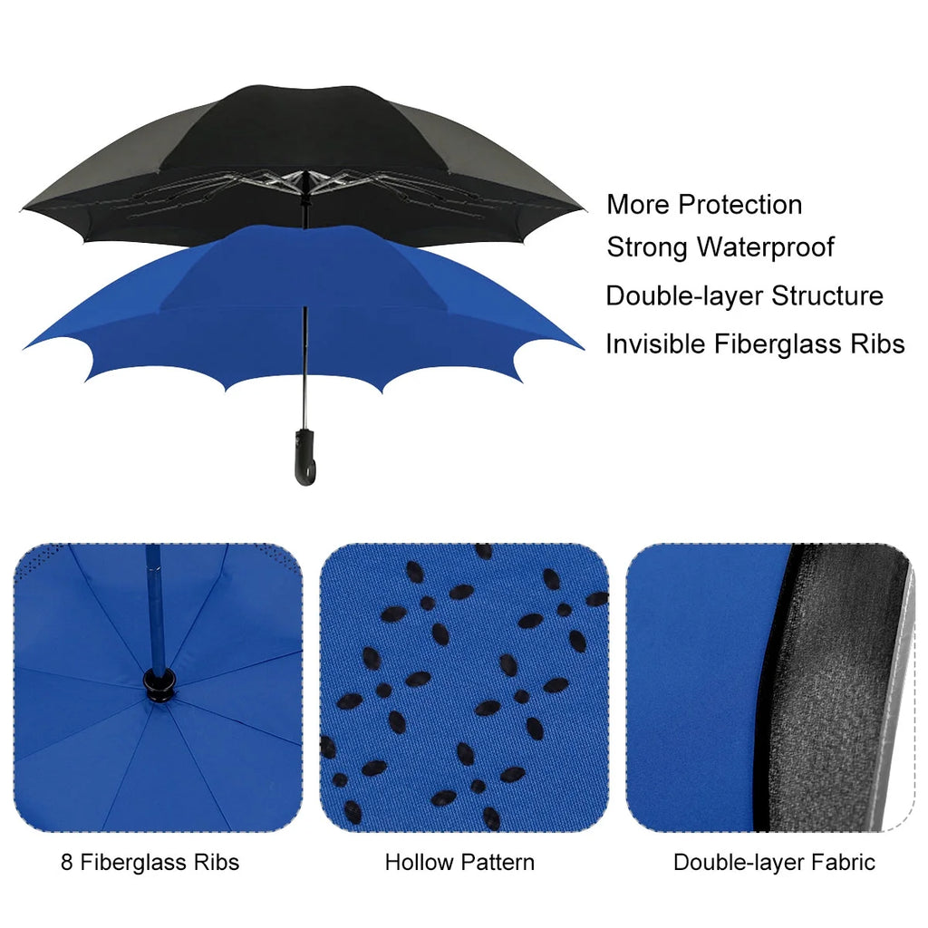 Blue 45" Reverse Folding Umbrella with Reflective Strip K628715