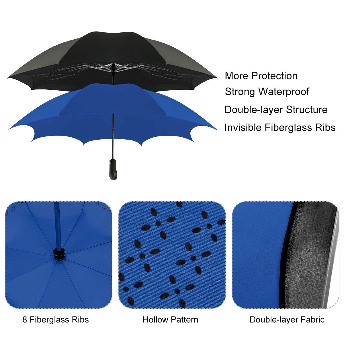 Blue 45" Reverse Folding Umbrella with Reflective Strip K628715