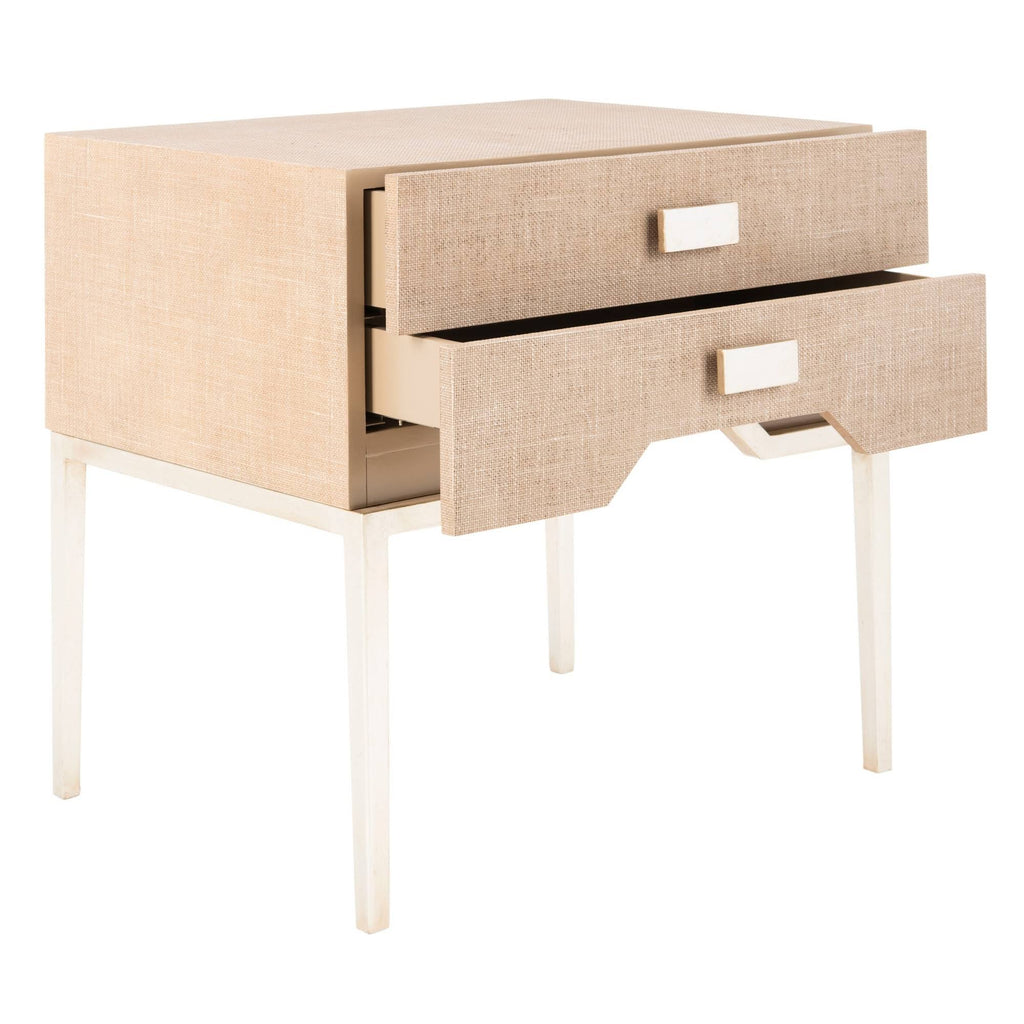 Beige/Silver 2 Drawer Faux Raffia Nightstand H740