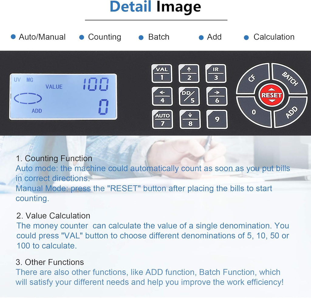 Money Counter with UV/MG/MT/IR/DD Counterfeit Detection Cash Bill Counting Machine W4974