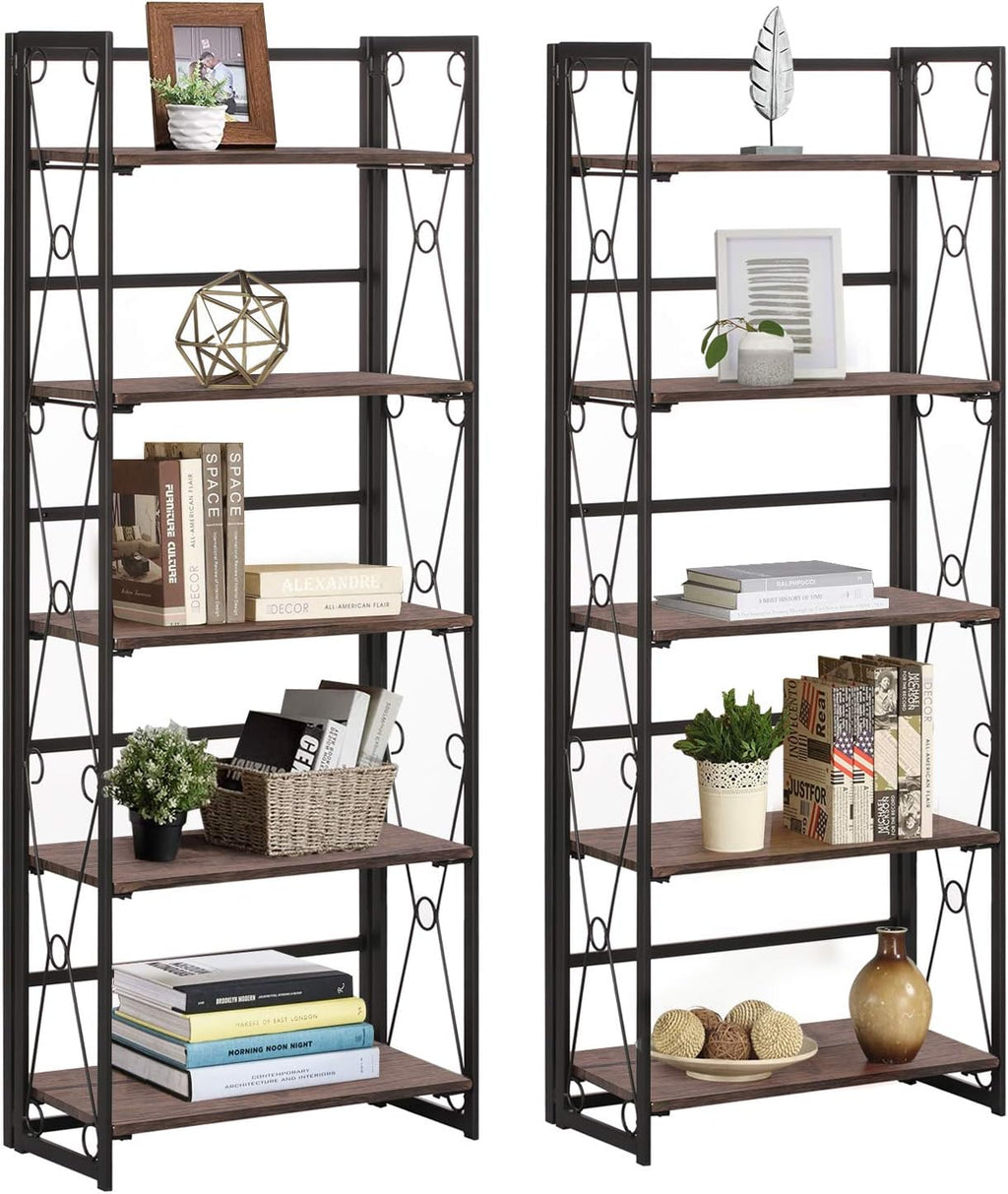 5 Tier Dark Brown Metal Frame Bookshelf X190895