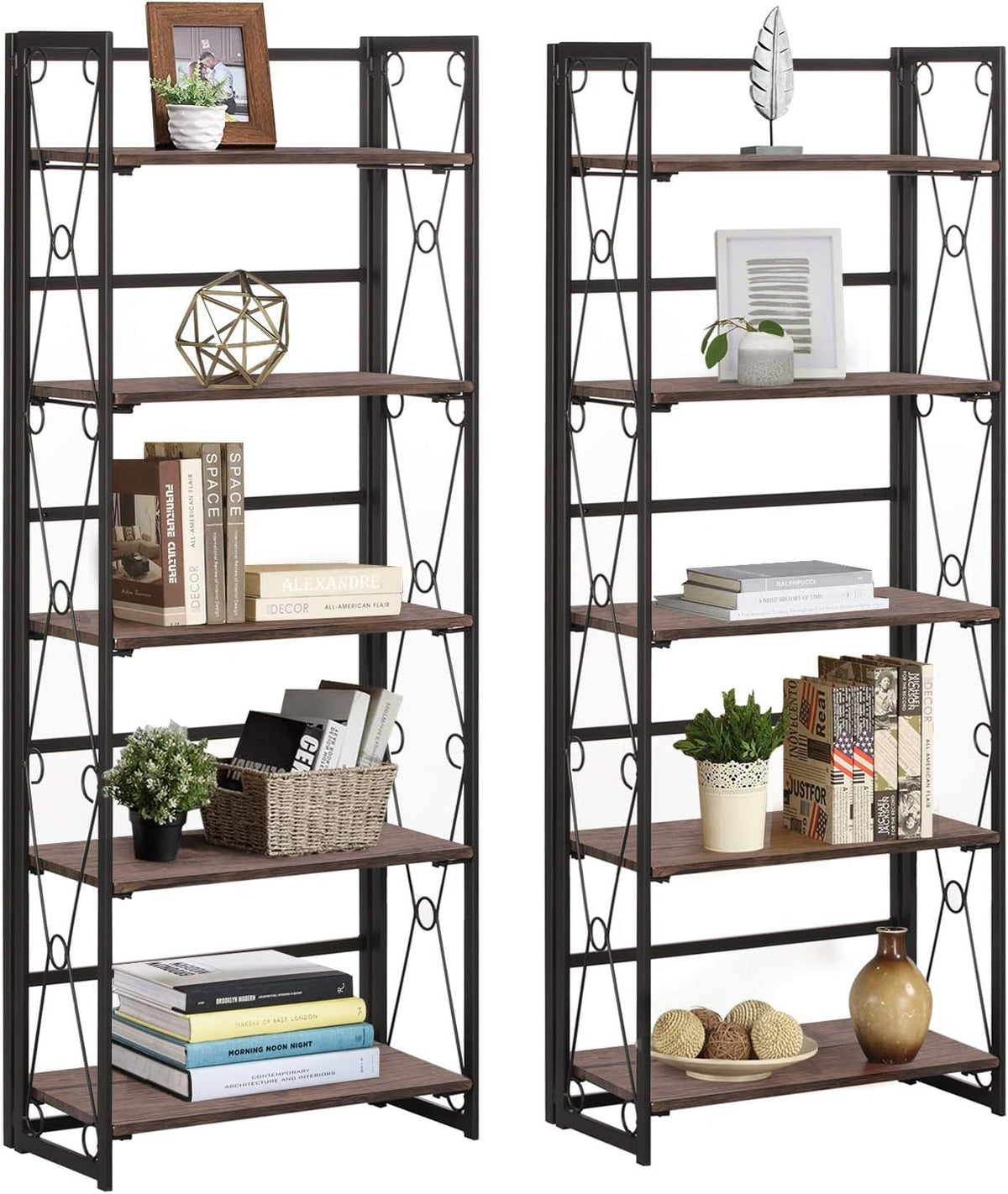 5 Tier Dark Brown Metal Frame Bookshelf X190895