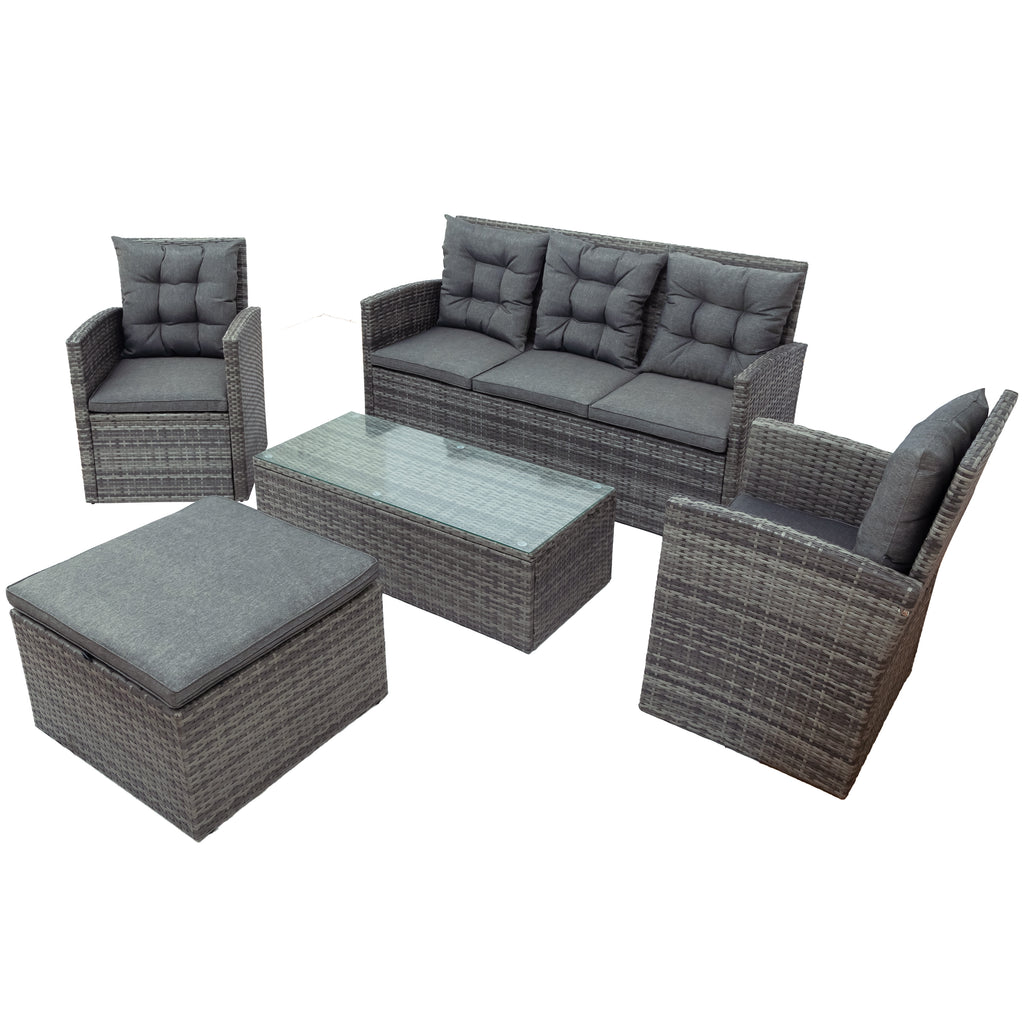 Gray PE Wicker Patio Sofa Set with Glass Table S3937