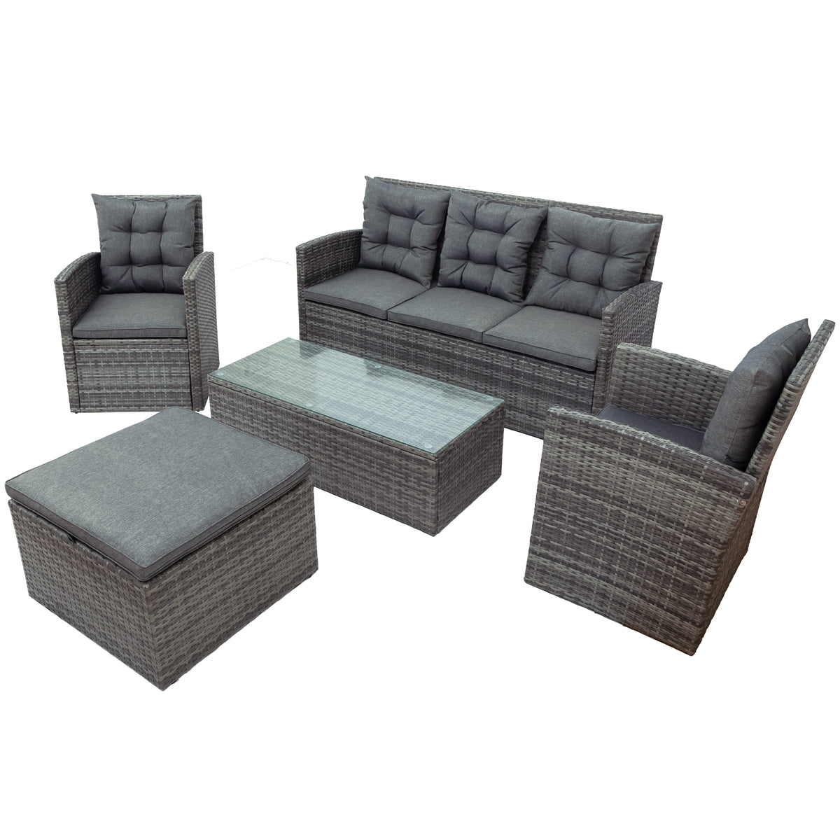 Gray PE Wicker Patio Sofa Set with Glass Table S3937