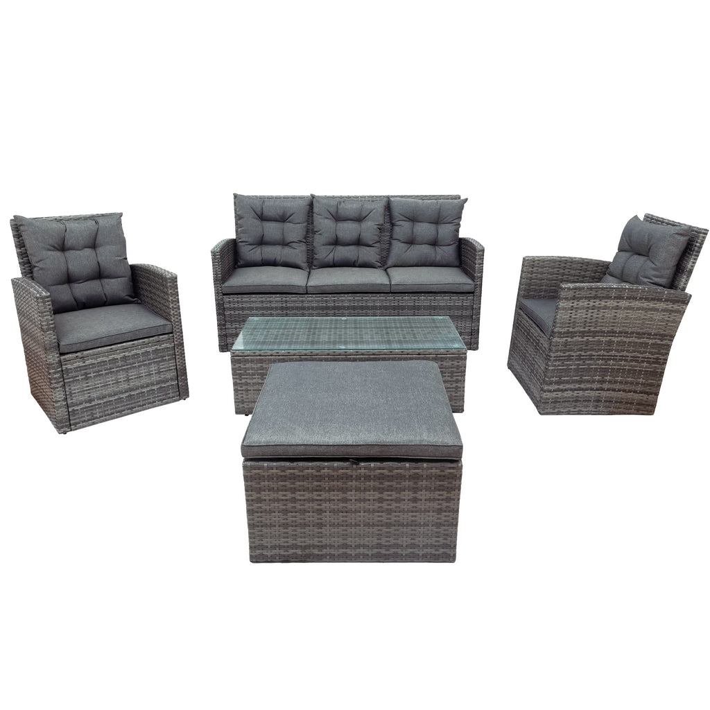 Gray PE Wicker Patio Sofa Set with Glass Table S3937