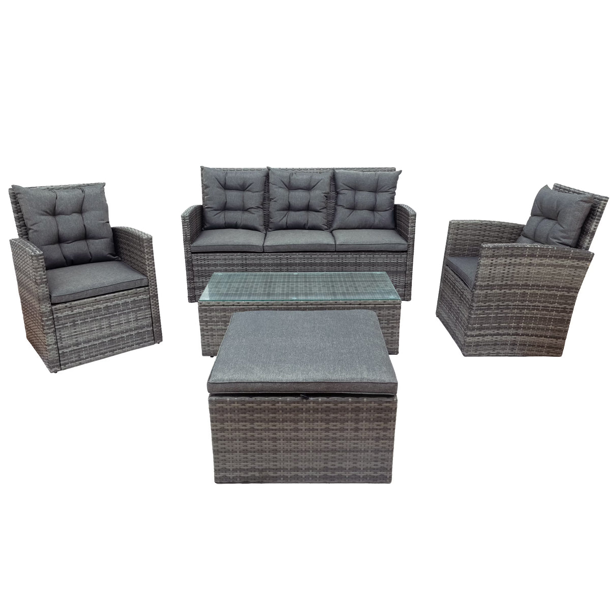Gray PE Wicker Patio Sofa Set with Glass Table S3937