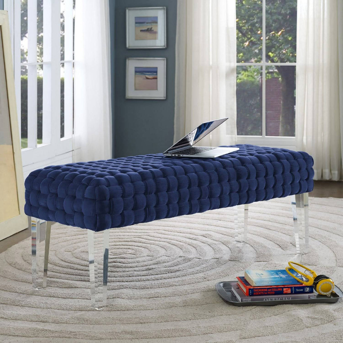 Grey Velvet Bench A6683