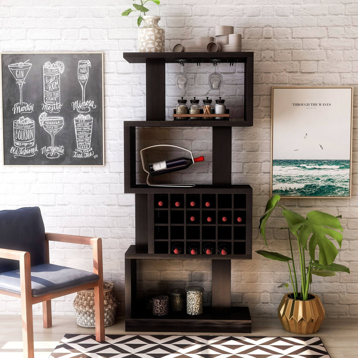 White Oak 4-Tier Bar Cabinet B1103