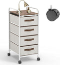 4 Drawer White Fabric Dresser with Wheels and Wood Top C950