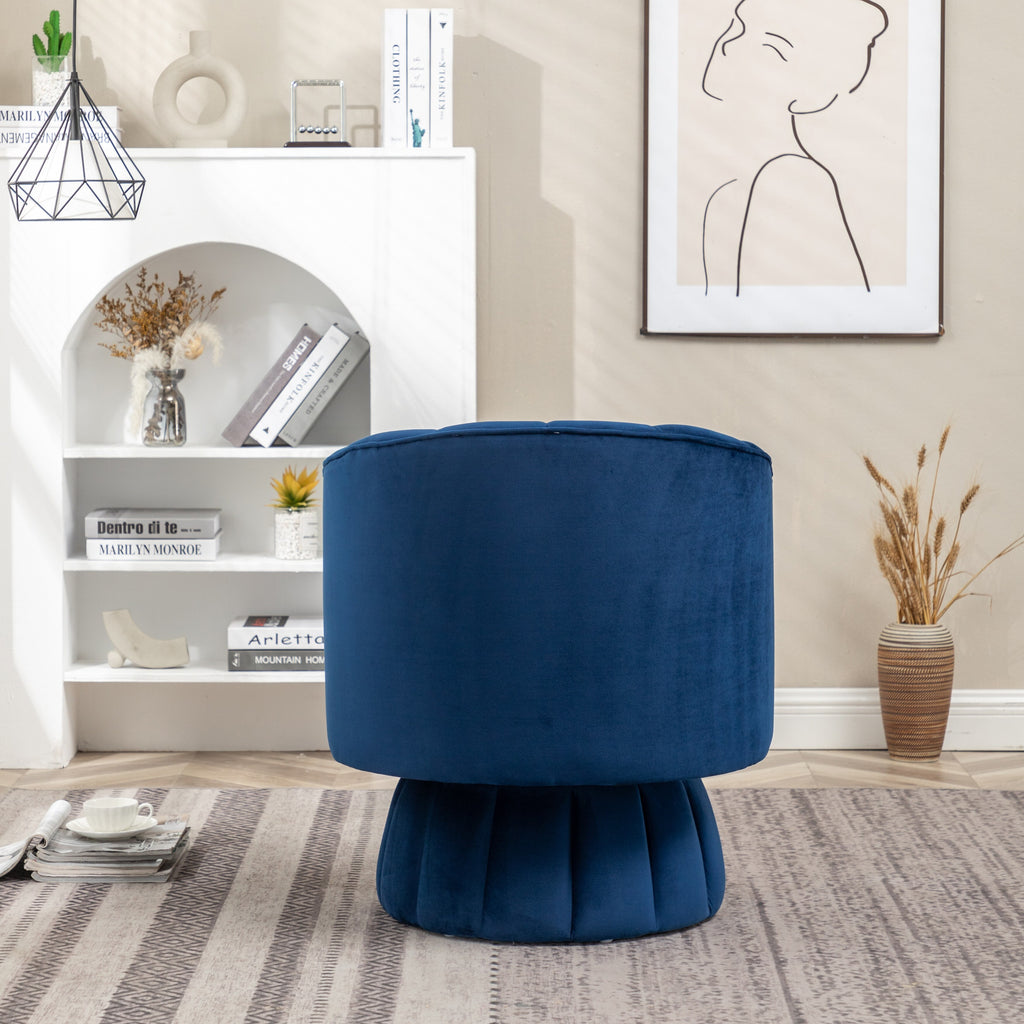Navy Velvet Round Swivel Accent Barrel Chair U65015
