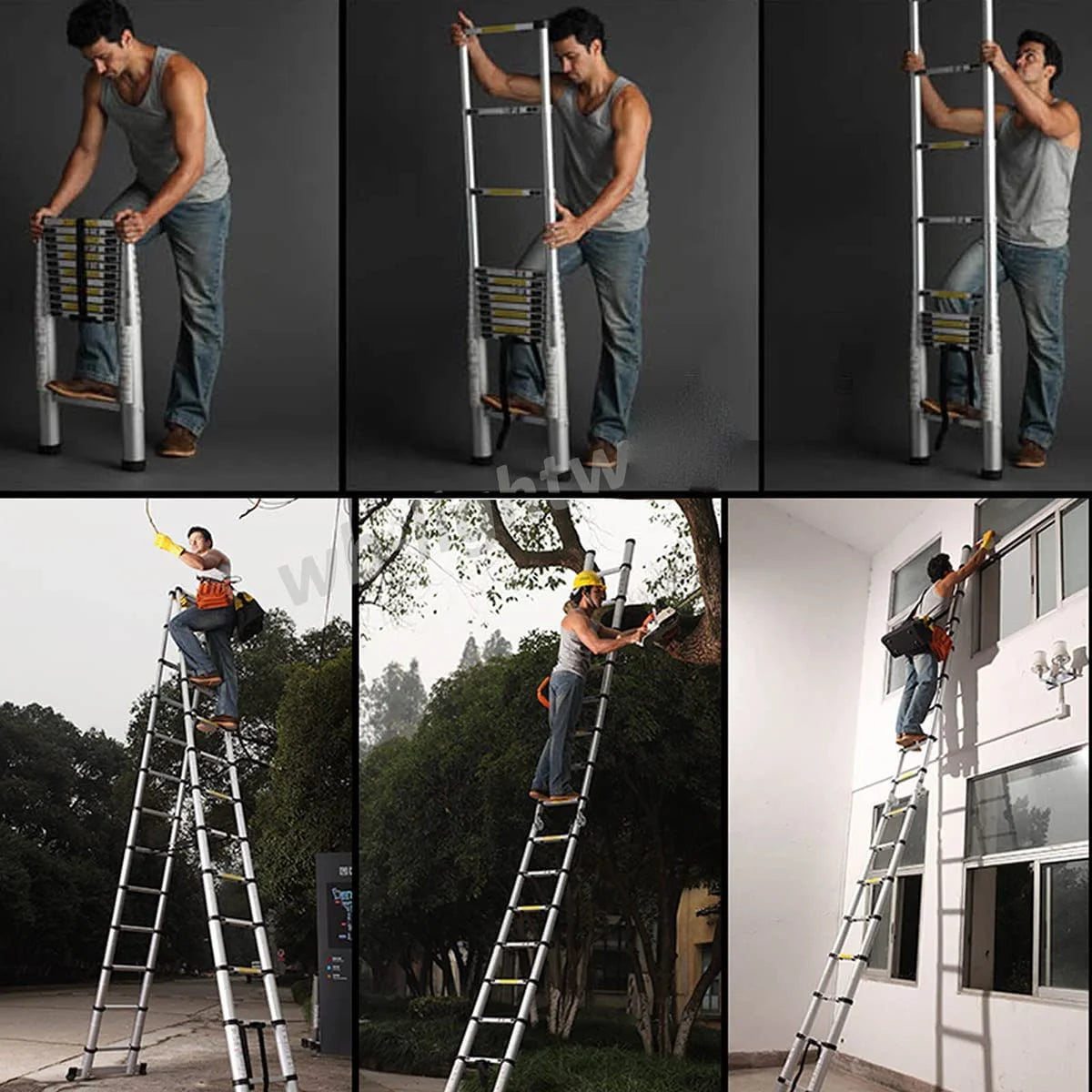 Telescoping Ladder 12.5FT Stainless Steel Extension Ladder O582014