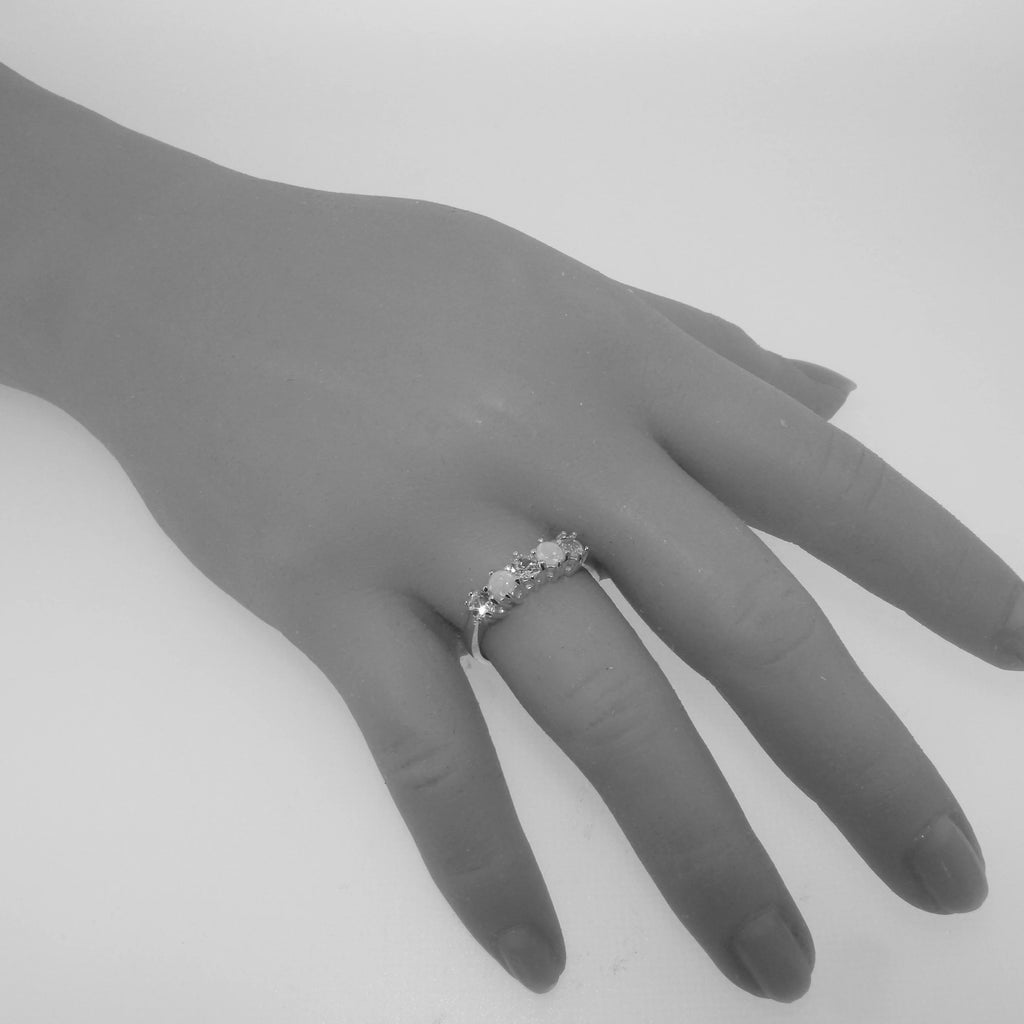 925 Sterling Silver Natural Aquamarine & Opal Eternity Ring V377