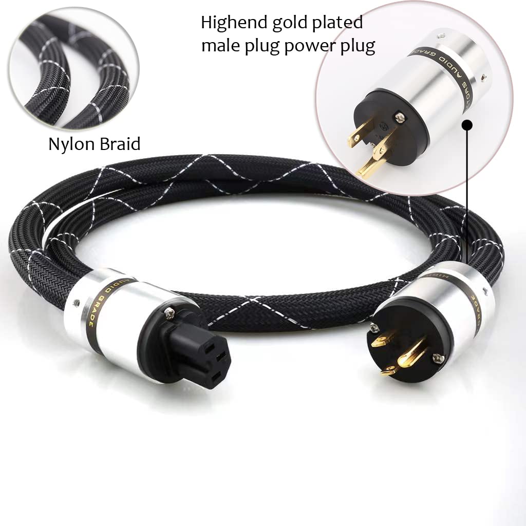 12AWG HiFi Power Cord 125V 15A 3-Prong Audiophile AC Power Cable with US Connector Plug (1M / 3.28FT) H67516
