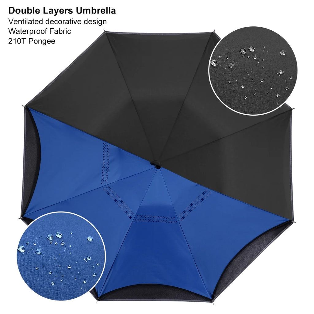 Blue 45" Reverse Folding Umbrella with Reflective Strip K628715