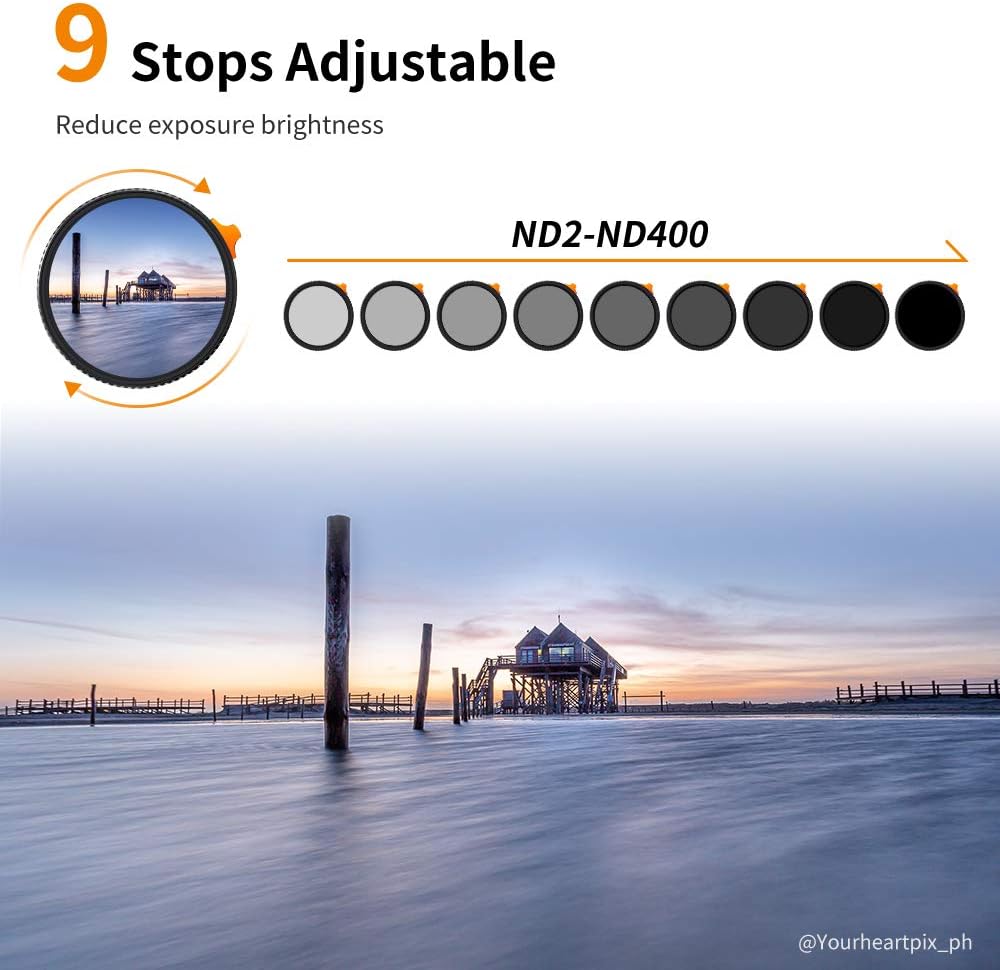 67mm Variable ND Filter ND2-ND400 with Multi-Layer Coatings AGC Glass Neutral Density Filter Pack of 2 W995979