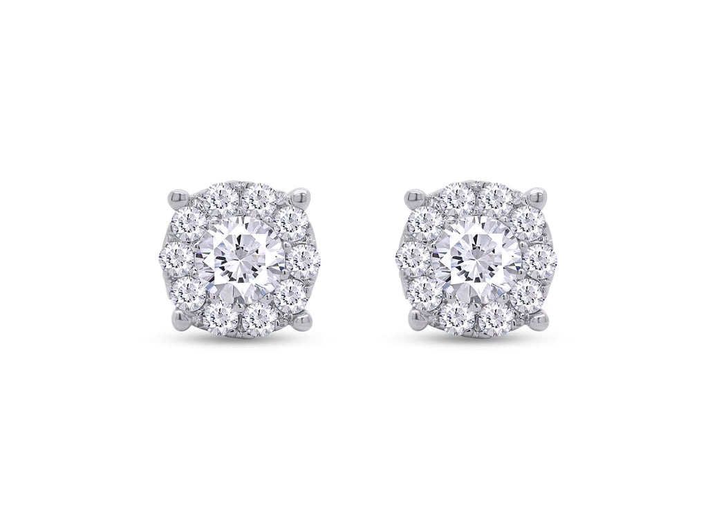 1 Carat Round Cut Lab Created Moissanite Halo Stud Earrings 14K White Gold Plated 925 Sterling Silver L8341
