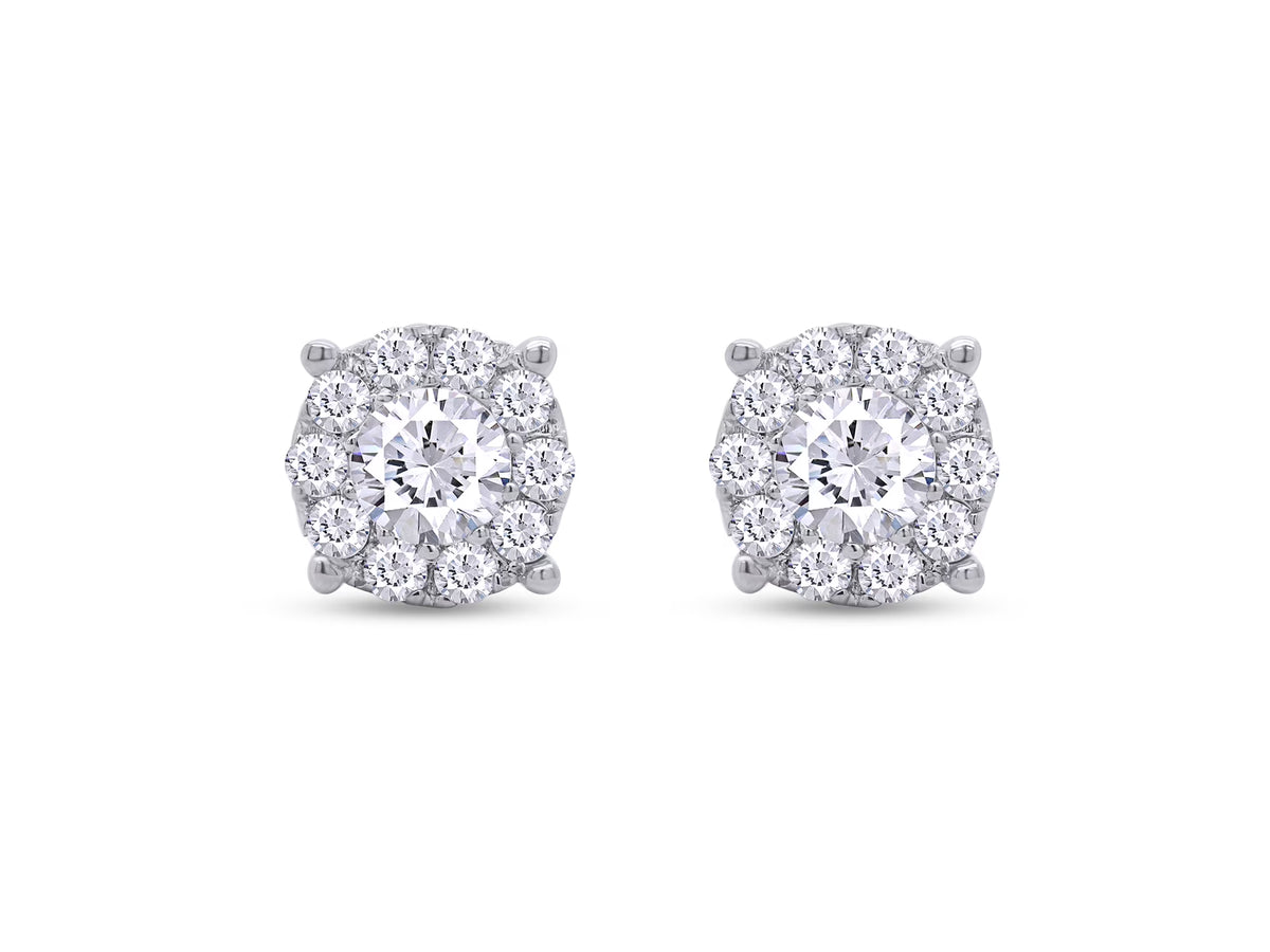 1 Carat Round Cut Lab Created Moissanite Halo Stud Earrings 14K White Gold Plated 925 Sterling Silver L8341