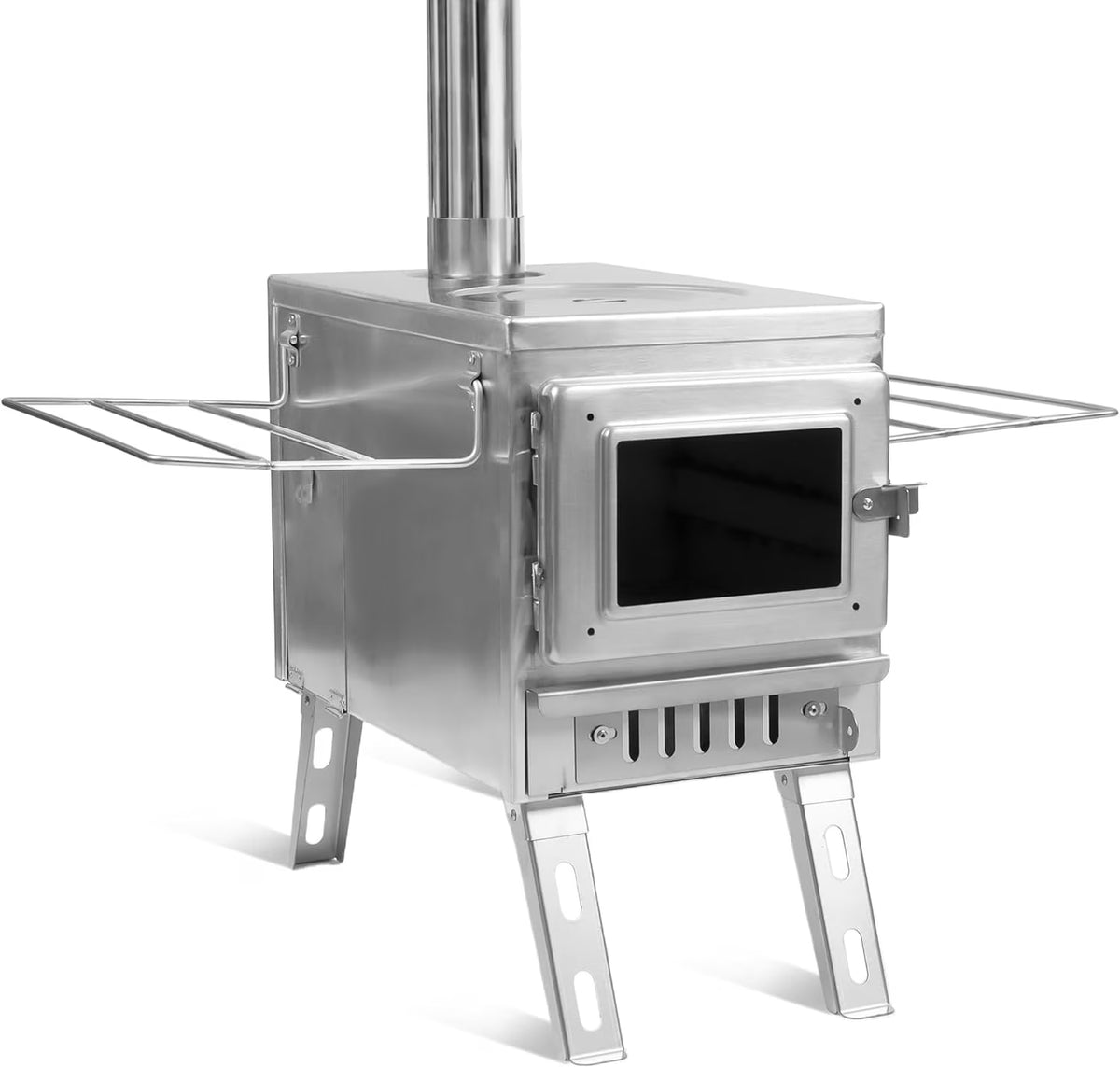 Camping Tent Stove with Large Firebox, View Glass, Pipes and Slide Air Intake Valve V41661
