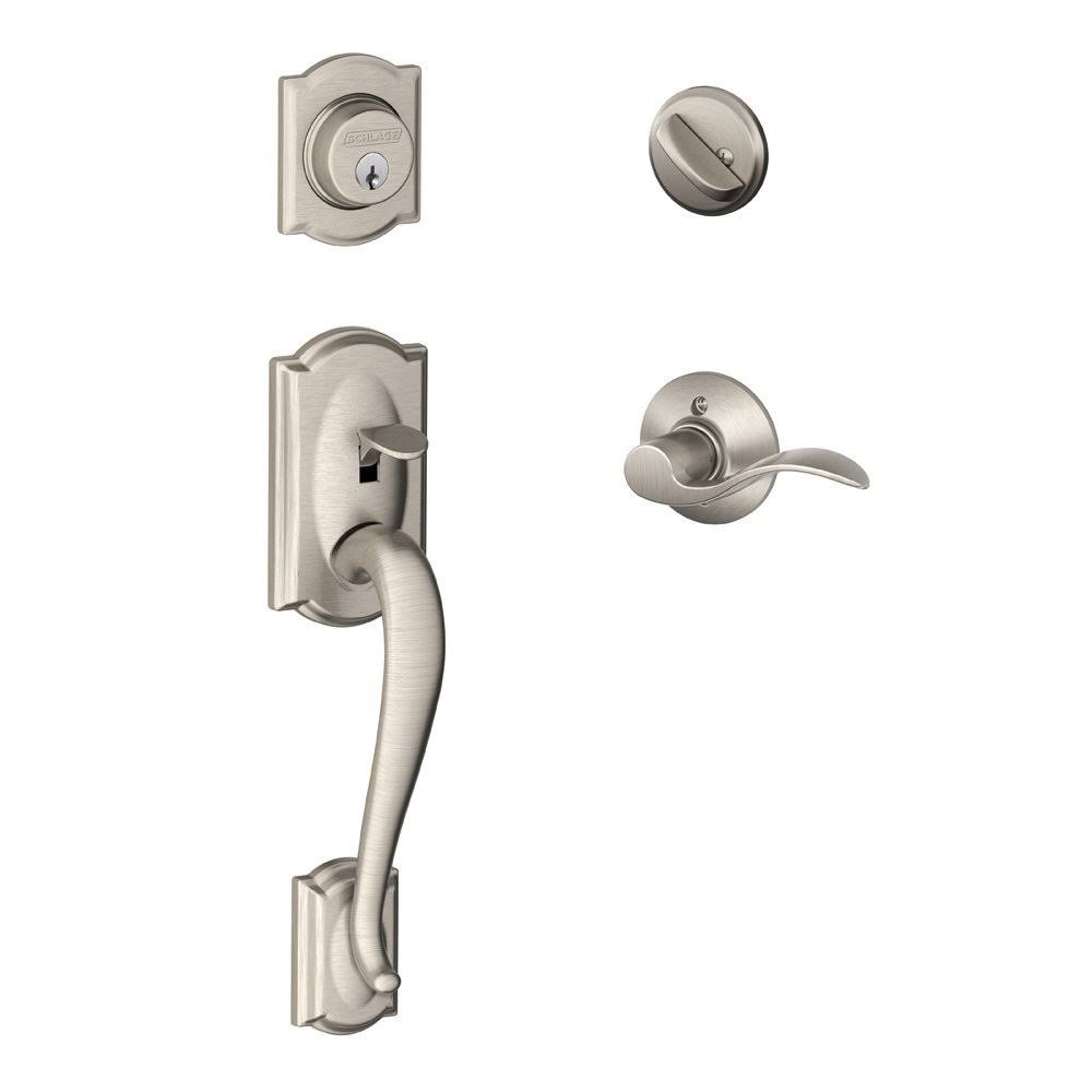 Camelot Single Cylinder Handleset and Left Hand Accent Lever, Satin Nickel S247