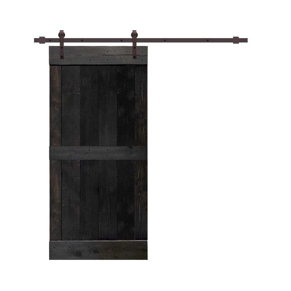 Charcoal Black Stained Wood Interior Sliding Barn Door with Hardware Kit A1516