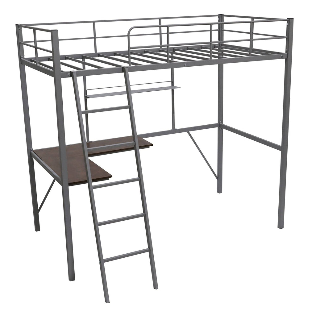 Black Metal Twin Loft Bed with Desk and Shelf E20686