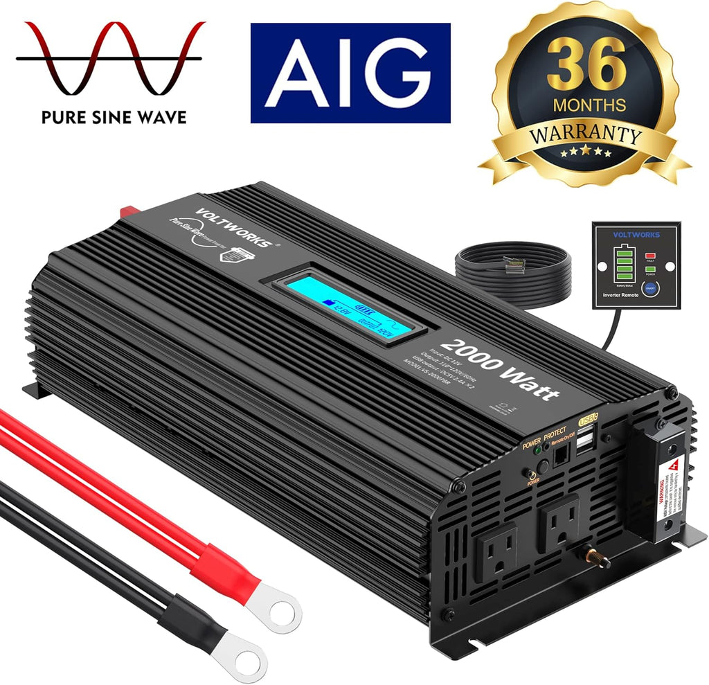 2000Watt DC 12V to 120V AC Car Power Inverter with 2 AC Outlets and LCD Display B261