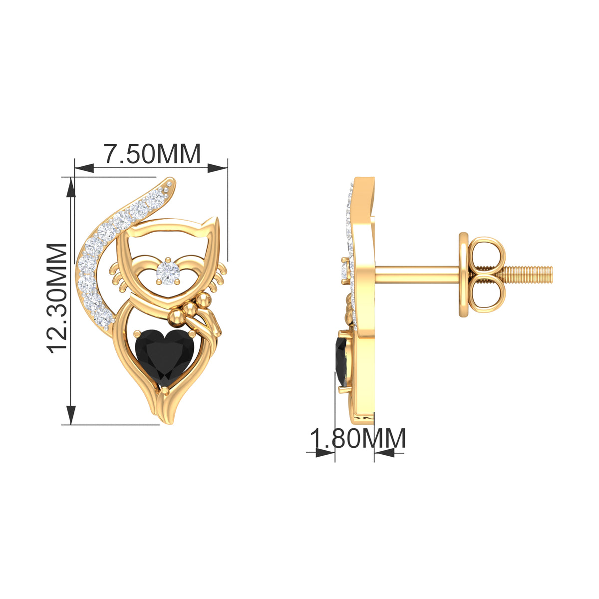 Black Diamond Stud Earrings, 925 Sterling Silver G66417