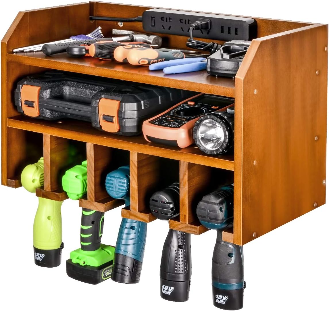 Pack of 2 Wall Mount Wood Cordless Tool Organizer Storage Cabinet D8955