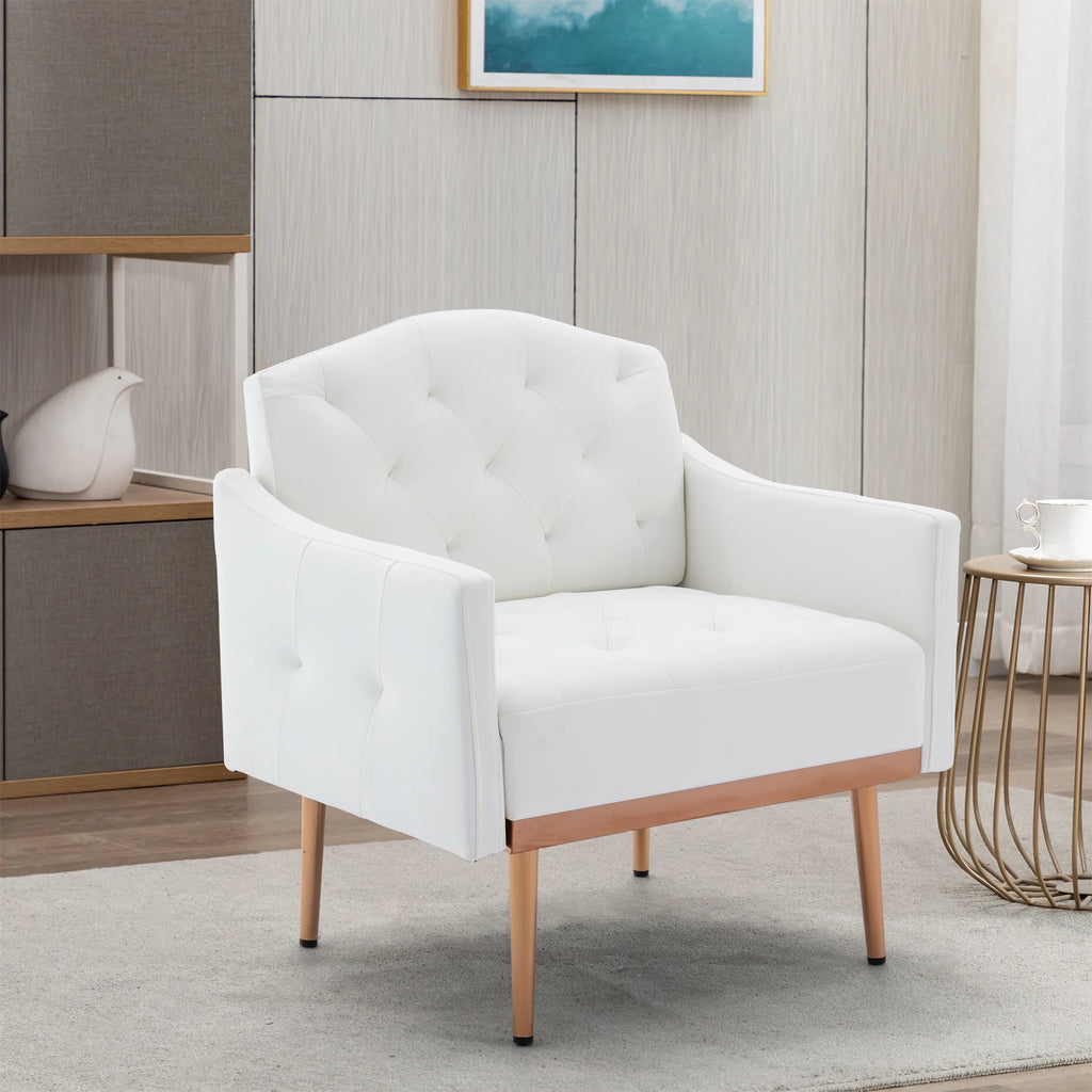 White PU Leather Accent Chair with Golden Metal Legs U15430
