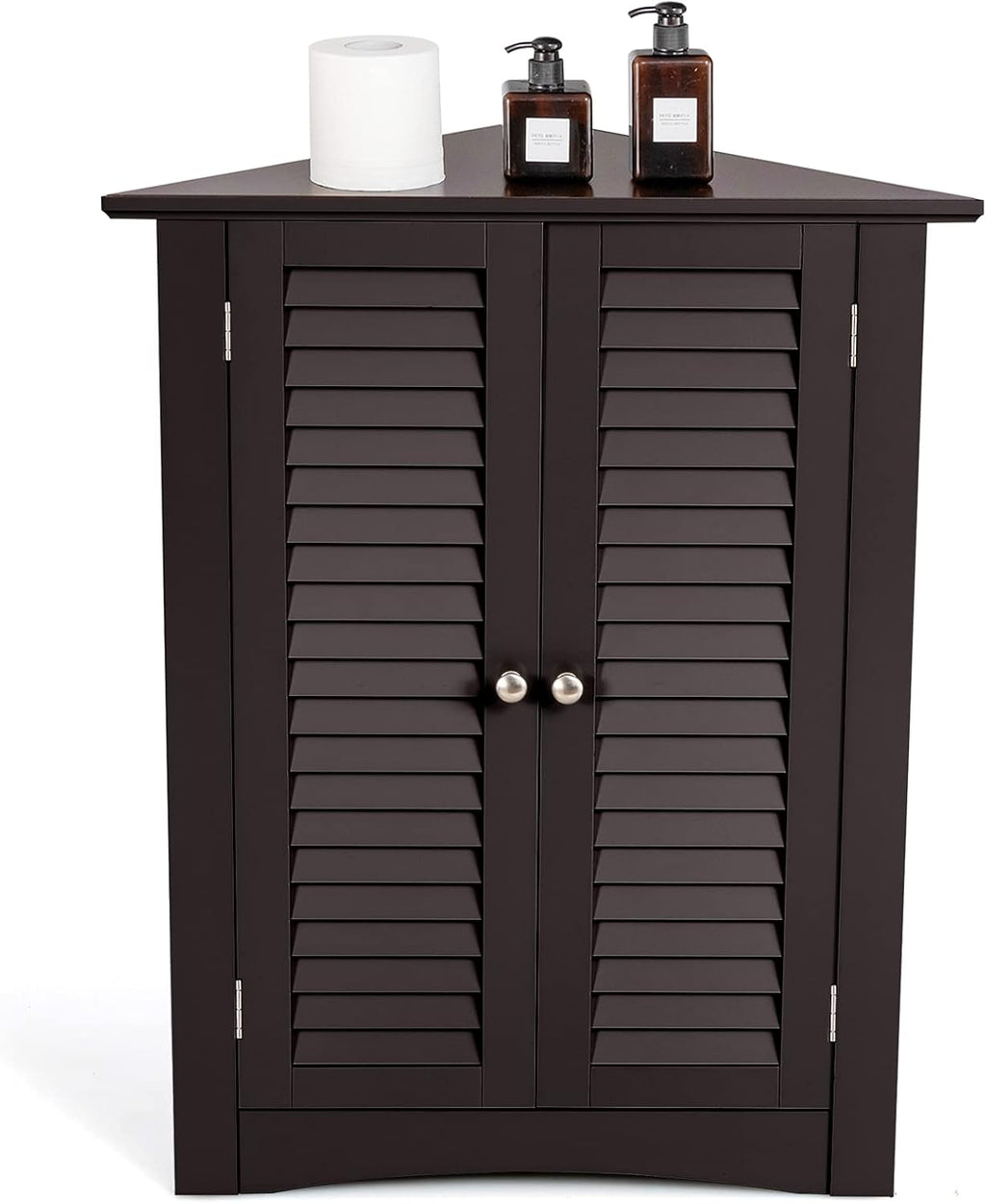 Grey Corner Bathroom Cabinet with Double Shutter Doors and Adjustable Shelf P4850