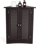 Grey Corner Bathroom Cabinet with Double Shutter Doors and Adjustable Shelf P4850