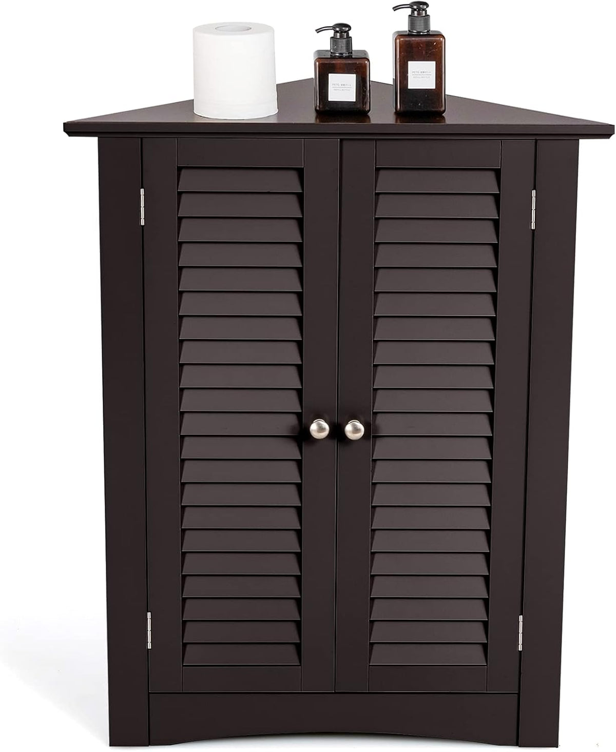 Grey Corner Bathroom Cabinet with Double Shutter Doors and Adjustable Shelf P4850