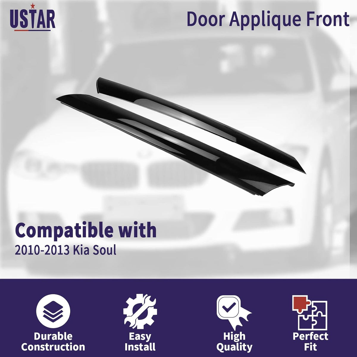 Gloss Black Windshield Pillar Trim Panel Molding Pack of 2 J481