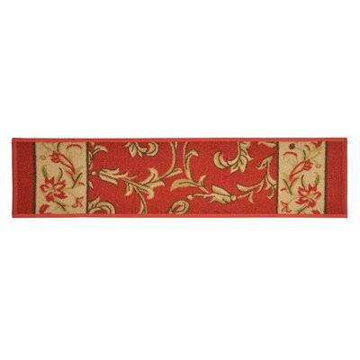 Floral Red Rectangle Stair Tread A65407