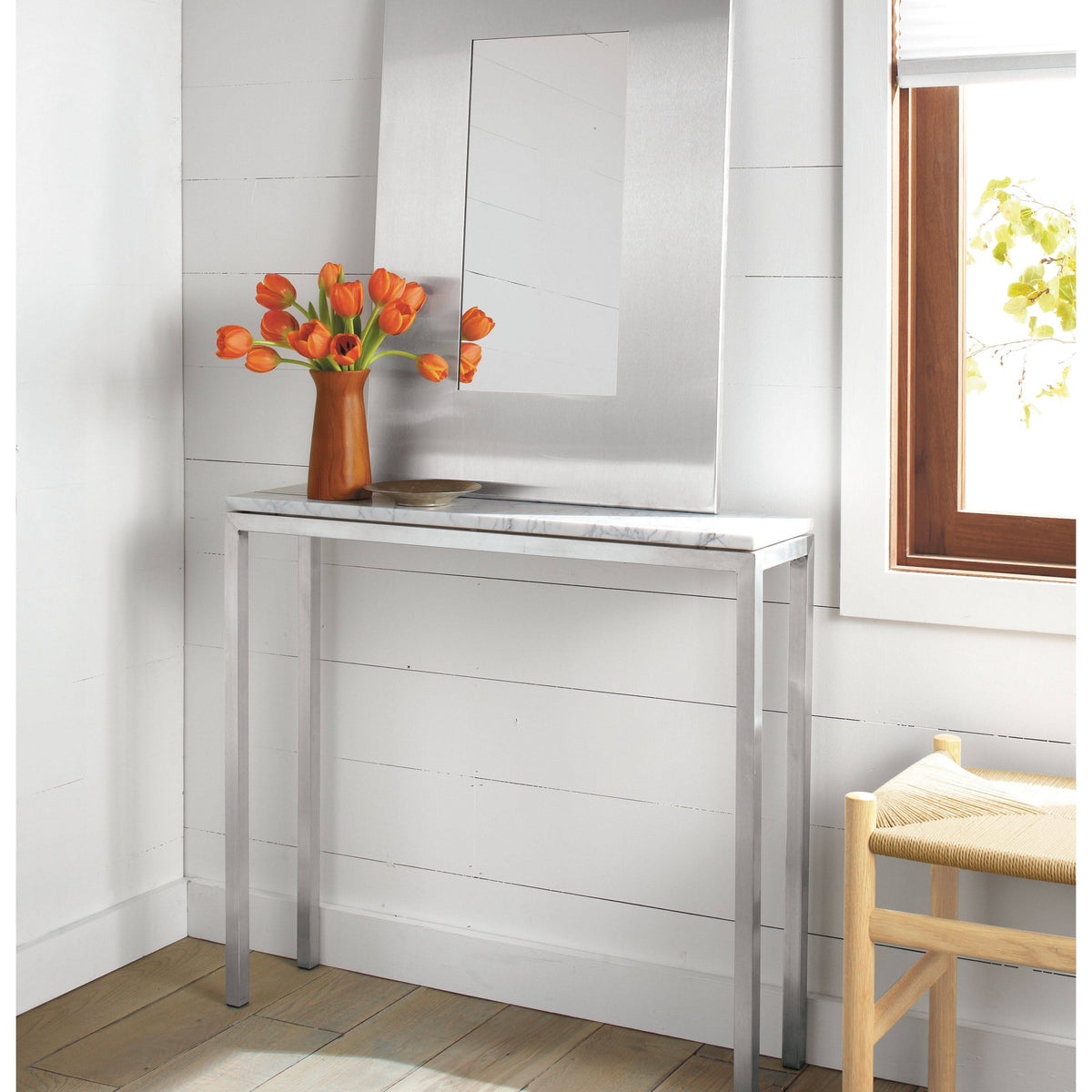 Smoke Tempered Glass Console Table with White Base K541