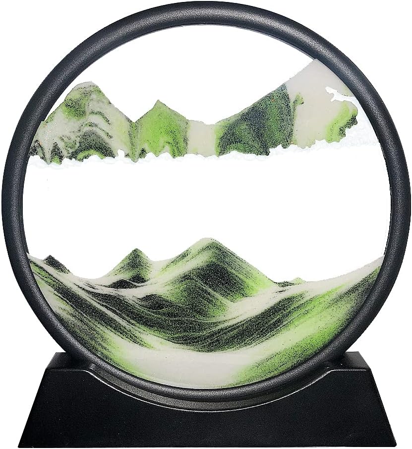 Green 7inch Round Glass 3D Deep Sea Sand Art Desktop Art, Pack of 2 C485768