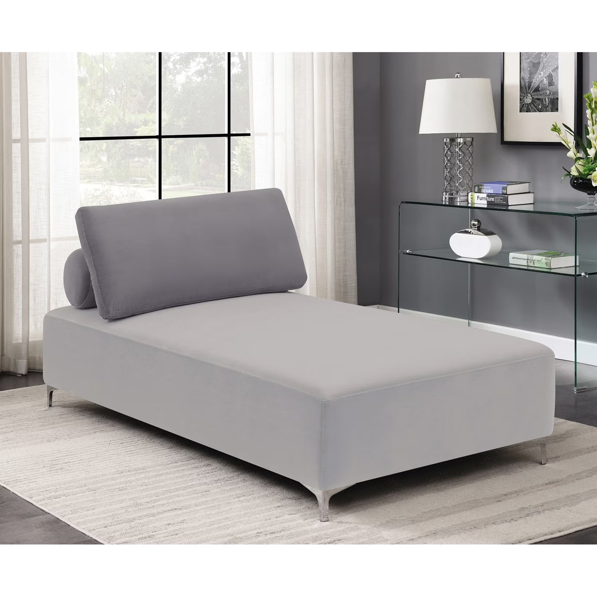 Grey Upholstered Accent Chaise with Removable Pillow V169707