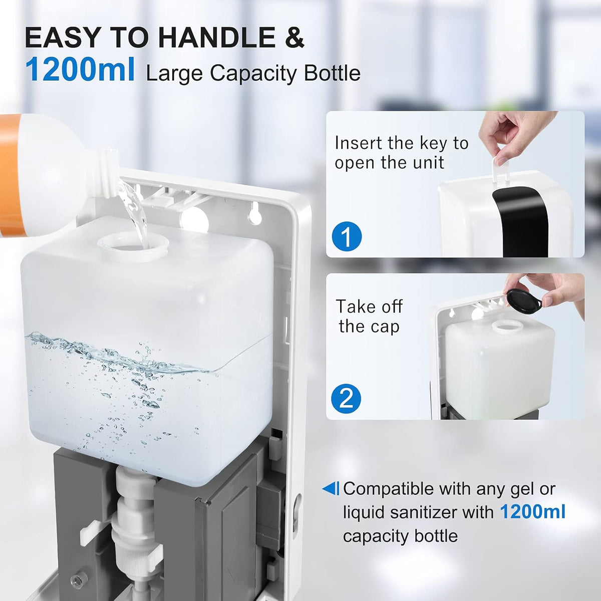 Automatic Hand Sanitizer Dispenser with Stand and Drip Catcher Infrared Sensor Refillable 1200ml Bottle P6509
