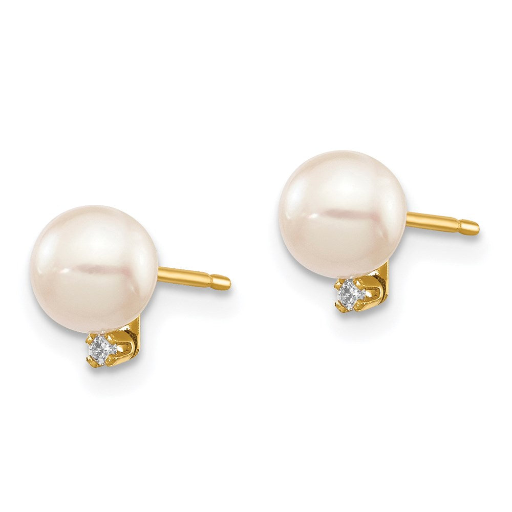 14kt Yellow Gold Akoya Cultured Pearl Diamond Post Earrings C8048