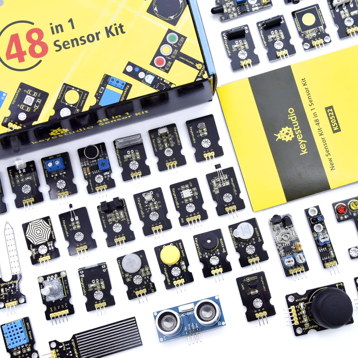 48 Sensors Modules Starter Kit with LCD, 5v Relay, IR Receiver, LED Modules, Servo Motor, PIR, Pressure Sensor, Gas Sensor P588258