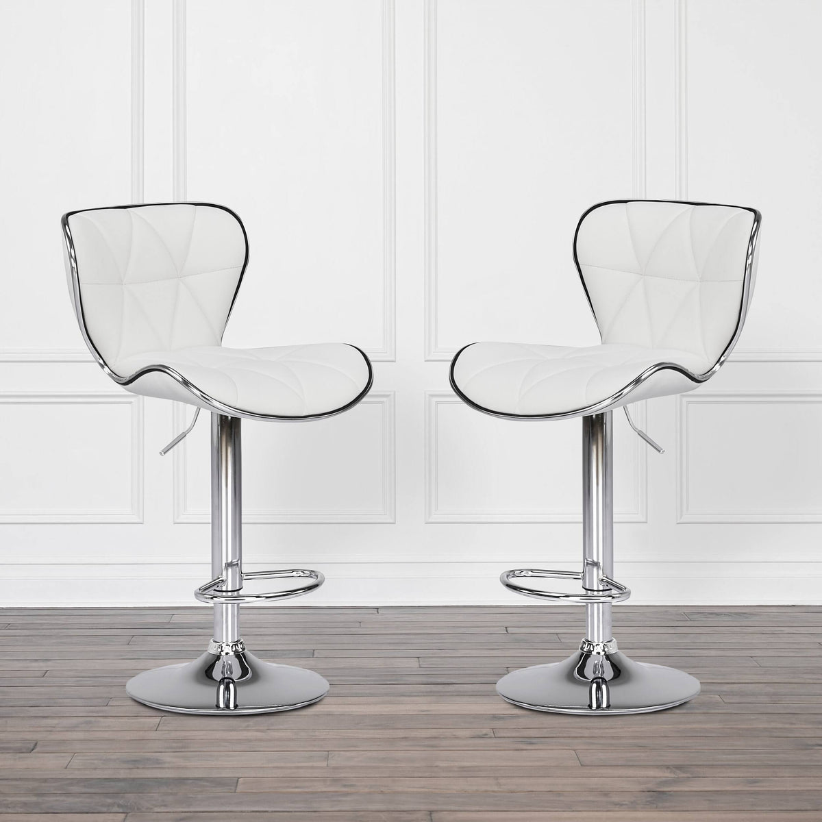 Faux Leather Adjustable Counter/Bar Stool Set of 2 White C37477