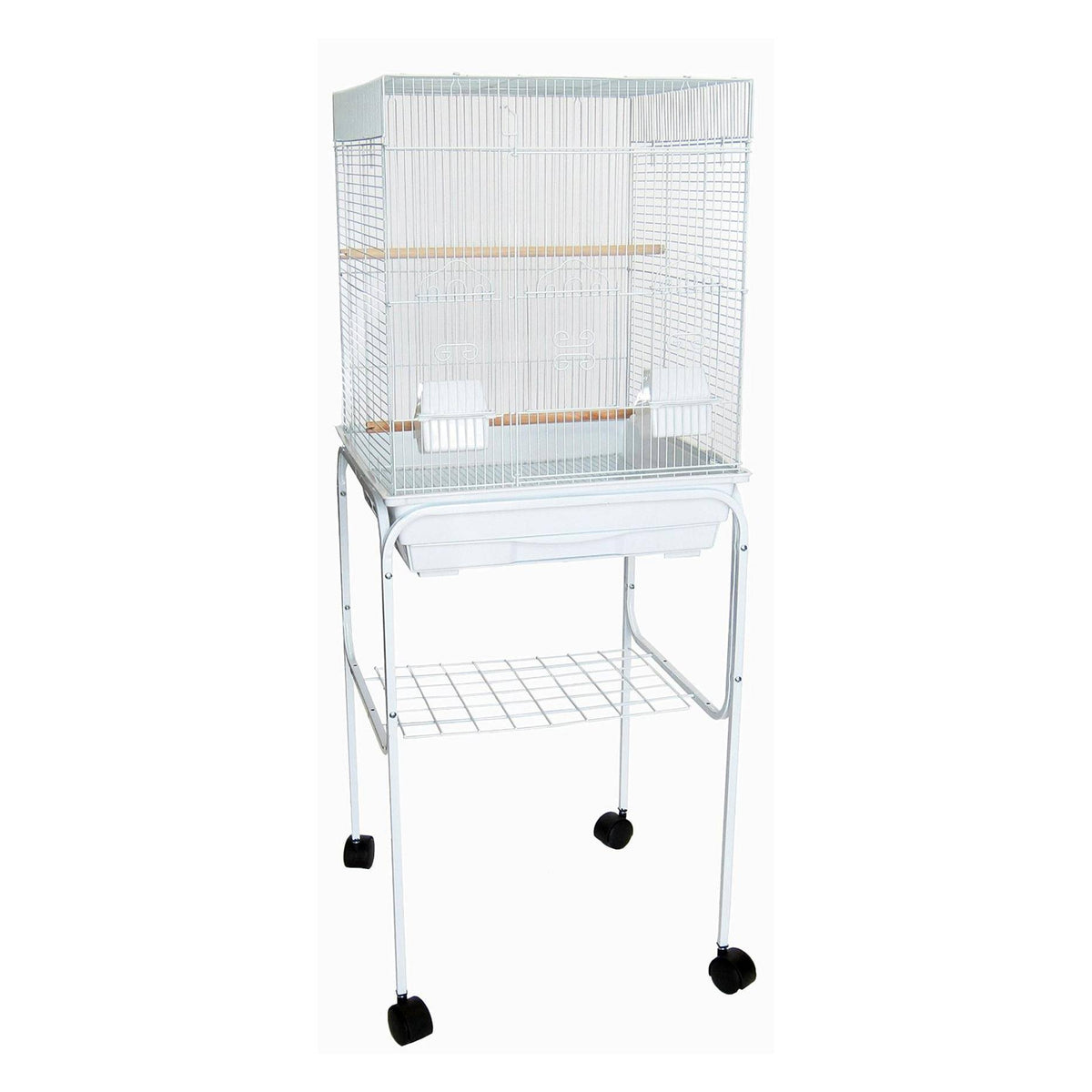 White Flat Top Bird Cage with Stand U604939