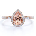 1 Carat Pear Cut Morganite Moissanite Halo Engagement Ring in Rose Gold Q26574