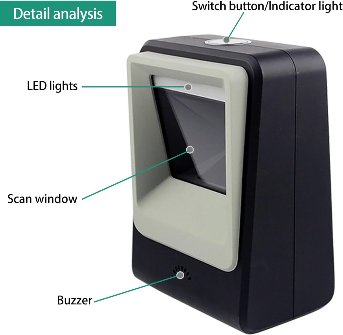 2D QR Barcode Scanner, Omnidirectional Hands-Free USB Automatic Barcode Reader W180