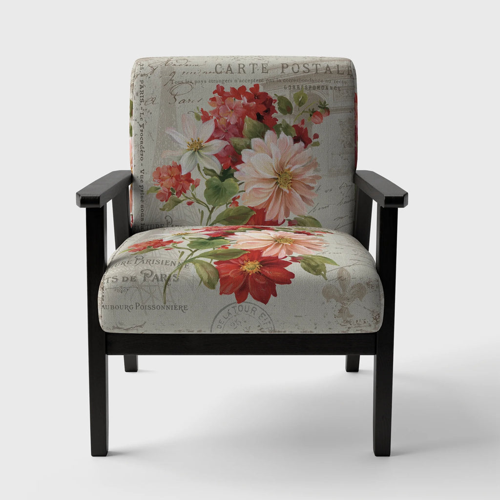 Red Painted Flowers Upholstered Accent Chair Z121