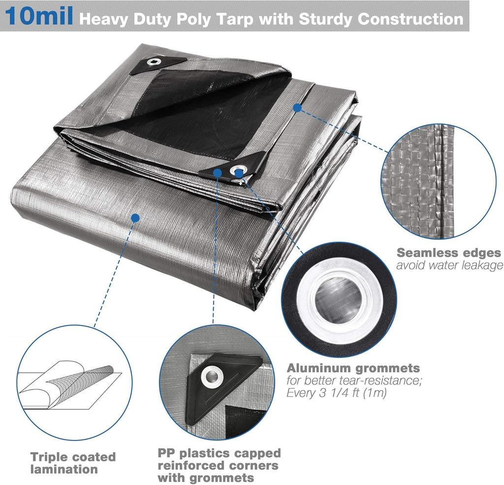 12x16ft Heavy Duty Reinforced Poly Tarp Waterproof Tarpaulin S845356